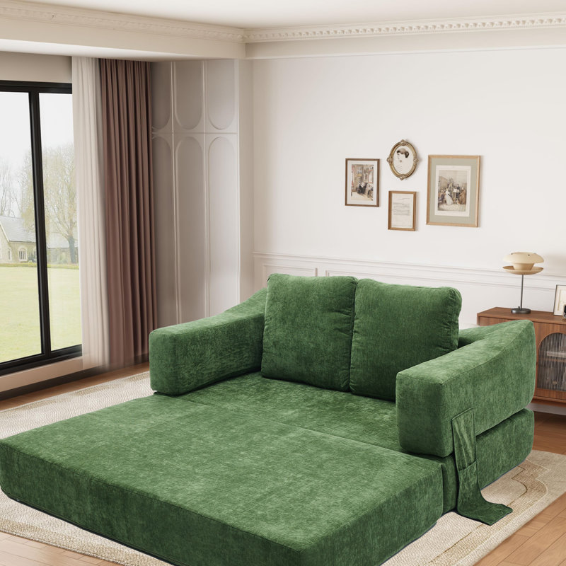 Upholstered 71'' Sleeper Sofa, Green Fabric