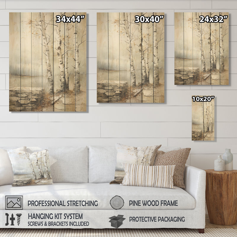 Rustic Birch Tree Charm - Bouleau sur impression sur bois, H 20 po x l 10 po