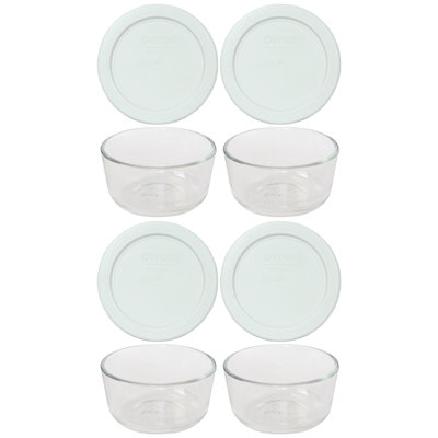 Pyrex (4) 7202 1-Cup Glass Bowls & (4) 7202-PC 1-Cup Lids