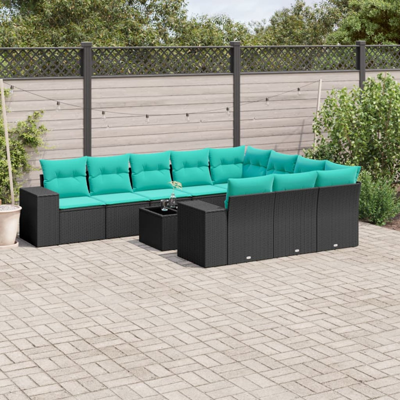  Ensemble de canapé de patio 11 pièces avec coussins en rotin de polyester noir