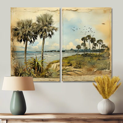 Collage rétro de Floride, palmiers et plage IV - art mural grand Floride