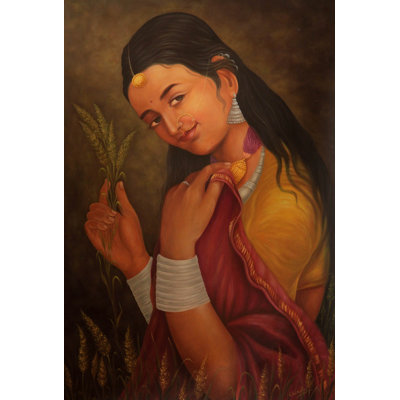 Dame avec un bouquet de jeunes arbres | Peinture à l'huile sur toile