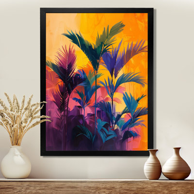 Rose, orange, tropical, tentation, oiseau de paradis - palmiers et palmiers, art mural