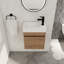 Armoire de salle de bain moderne de 18 po avec lavabo en résine et porte à fermeture en douceur, grande polyvalence de rangement, meuble-lavabo flottant imitation finition chêne, innovation, rangement,-2091509345