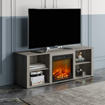 58.6" Fireplace TV Stand with 18.1" Electric Heater, Fits TVs up to 65", 4 Open Storage Compartments