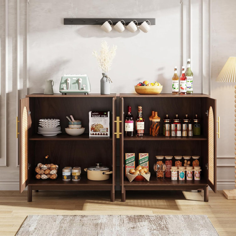Set Of 2 Rattan Sideboard Buffet Cabinet