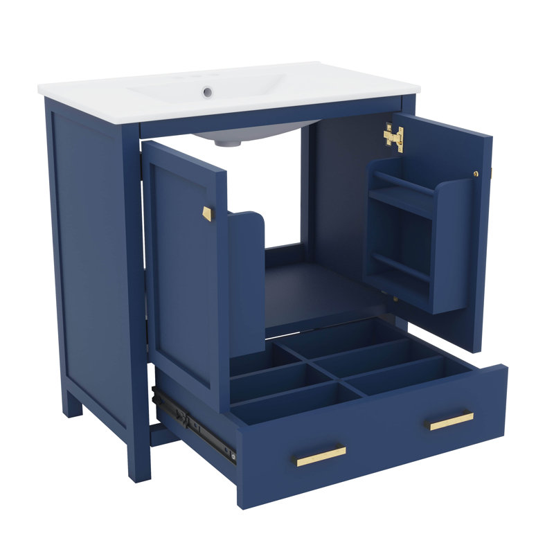 Ensemble de meuble-lavabo encastré 30 po avec 2 portes et 1 tiroir, Bleu, 30", Ensemble central de 4 po