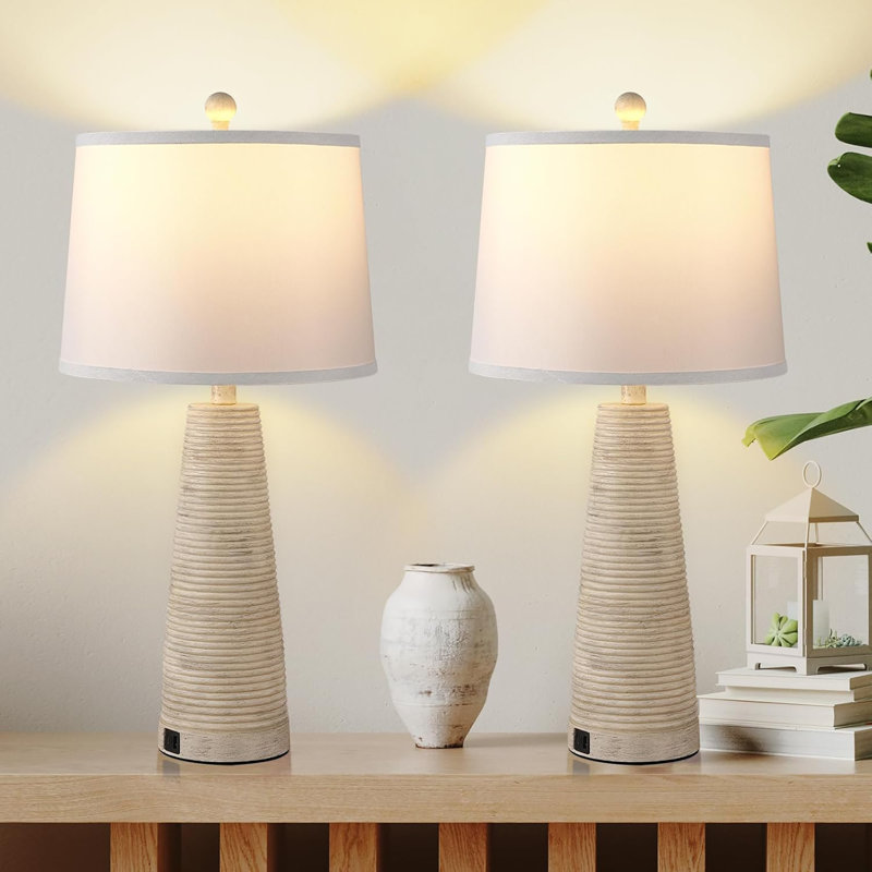 Nightstand Lamp Bedside Lamps Set Of 2 Desk Lamp Vintage Rustic Farmhouse Table Lamp 3 Way Dimmable Light,Bulb X 2,USB AC Port (With Gold, High 27 Inch)
