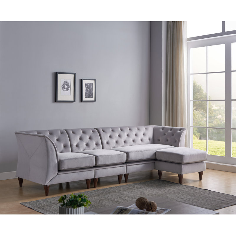 Willer Upholstered L-Shaped Sectional Reversible, Gray Velvet