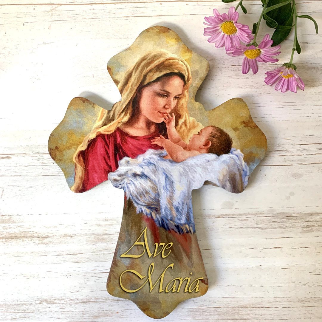 Ave Maria Wooden Cross Glow Decor
