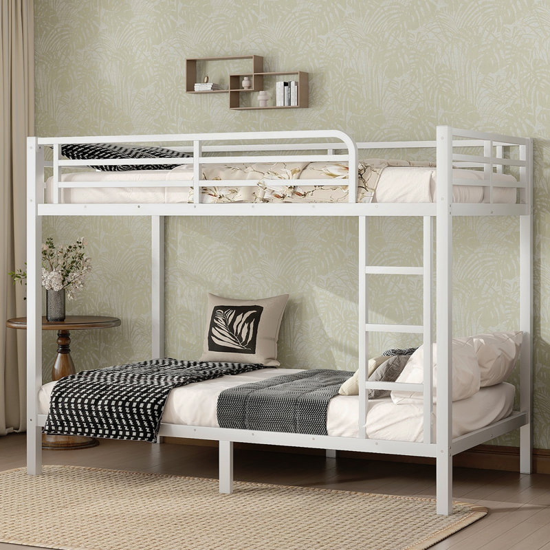 Lit superposé simple au-dessus de simple TG en métal pour adolescents et adultes, peu encombrant / sans sommier, blanc