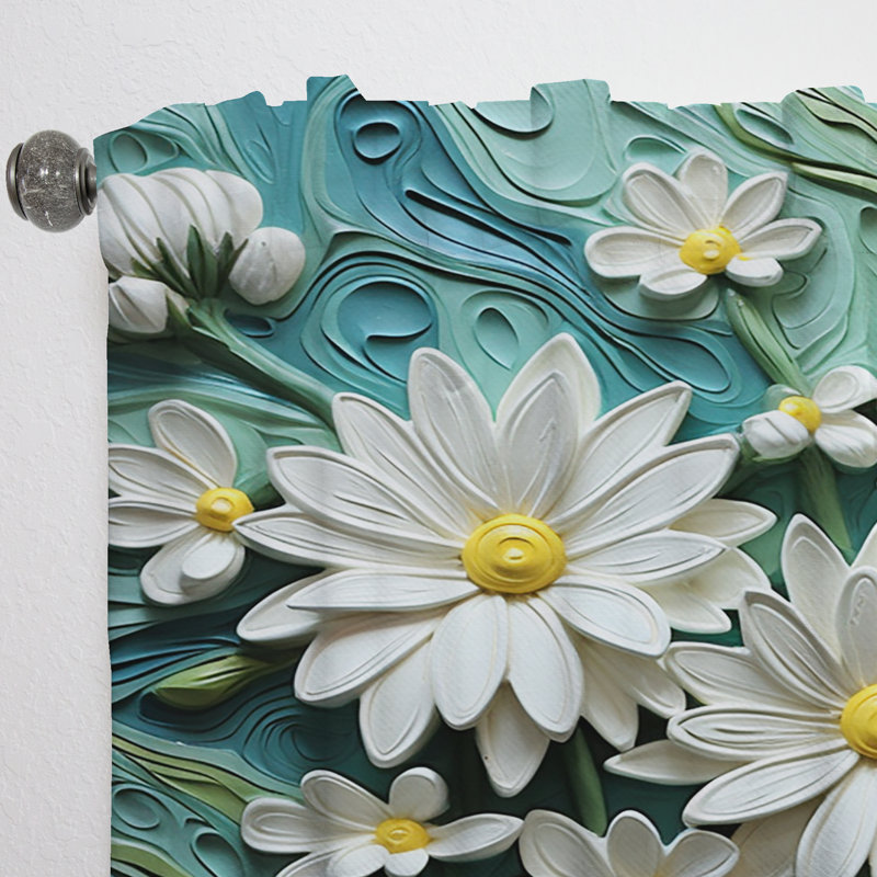 Hallmar White Daisy Blooming Elegance VI - Traditional Curtain - Velvet Room Darkening - 1 panel, 52" W x 108" L