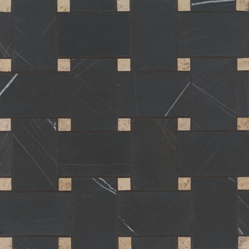 Carreau de marbre et mosaïque en marbre Jumbo Basketweave 12 po x 12 po, Noir / Beige