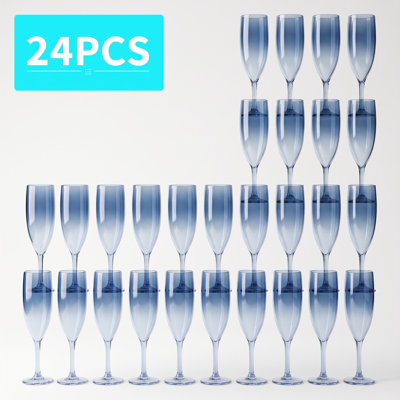 24-Piece Plastic Champagne Flutes Set – Premium Vintage Glitter Stemware for Parties, Weddings, and Celebrations – 6 oz Shatterproof Toasting Glasses (Available in Blue, Gold, Silver)