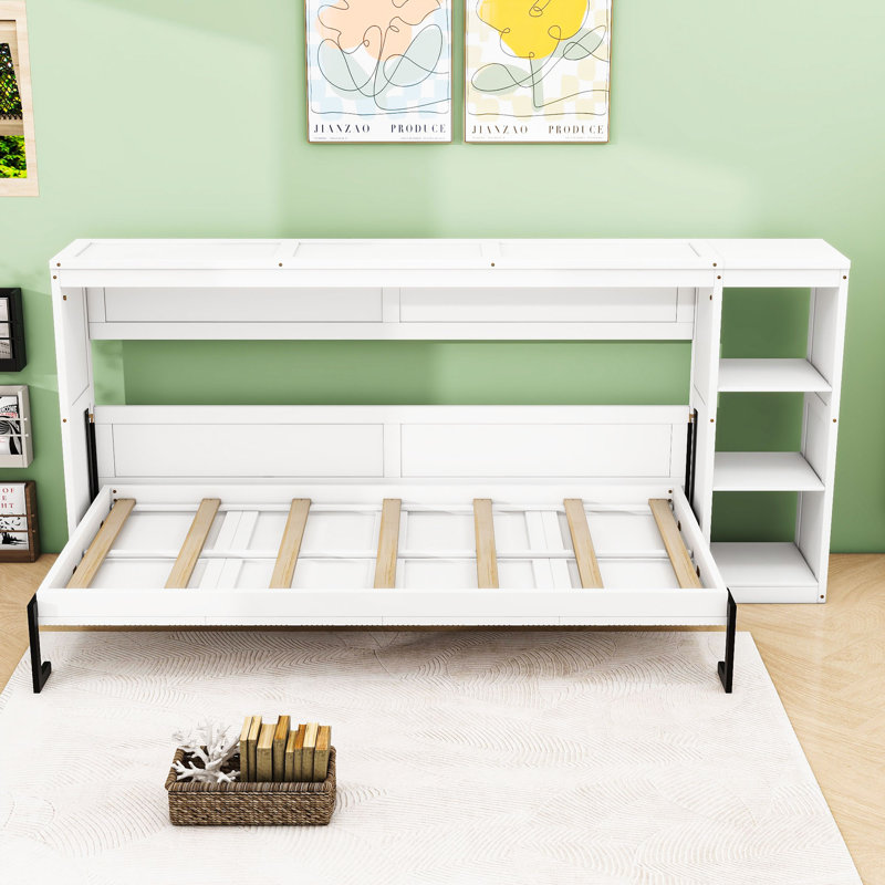 Lit escamotable en bois avec bibliothèque, Simple