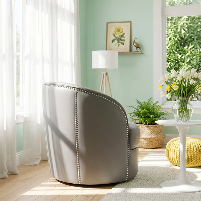 Fauteuil d'appoint pivotant Mid-Century moderne en cuir l 28,93 po x P 29,52 po x H 30,9 po Auden