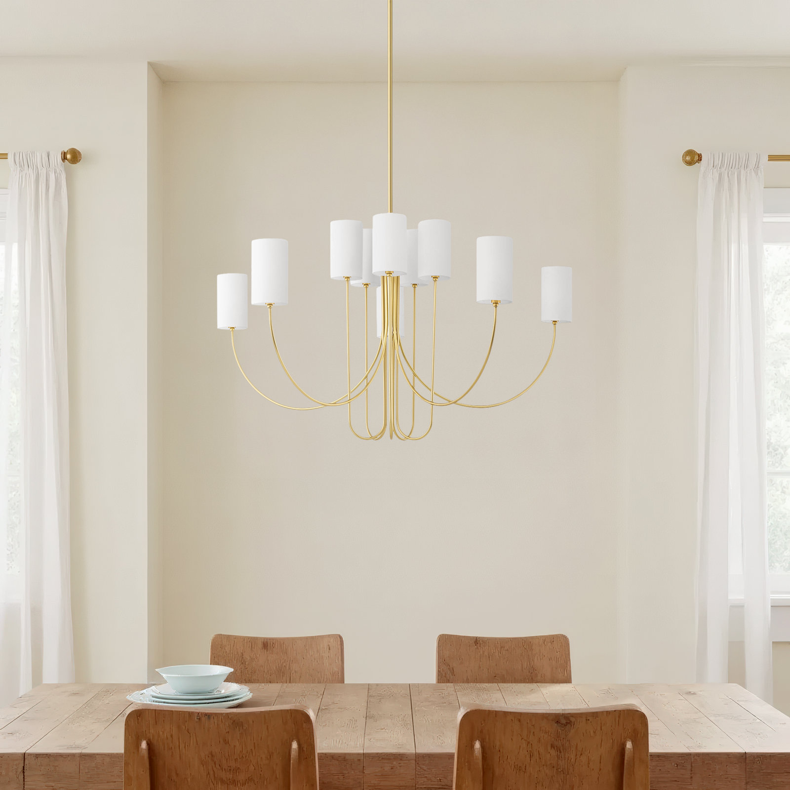 10 - Light Chandelier, Aged Brass
