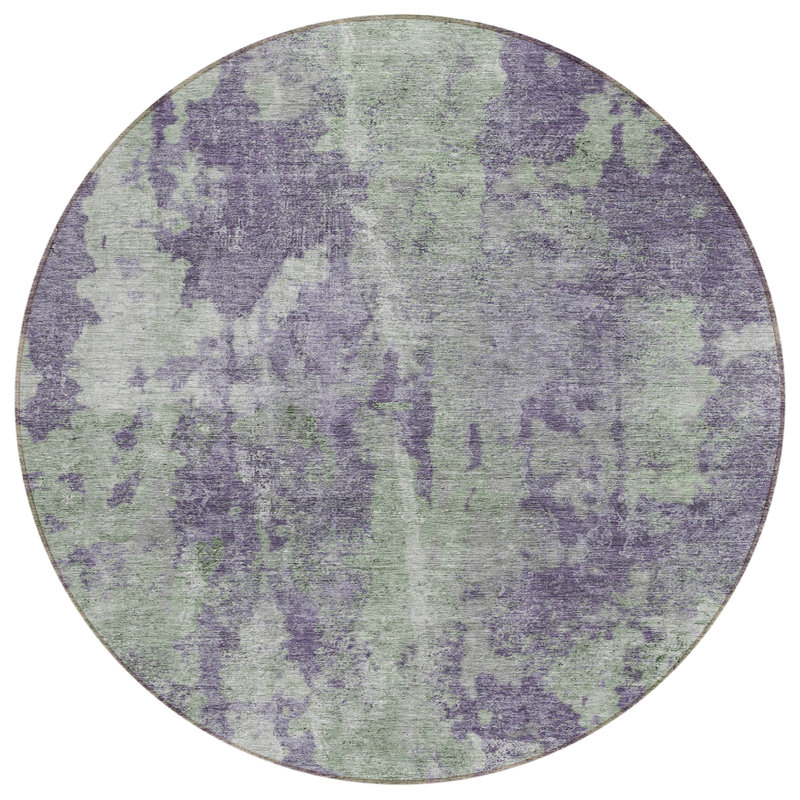 HomeRoots 8' Purple And Green Round Abstract Washable Indoor Outdoor Area Rug