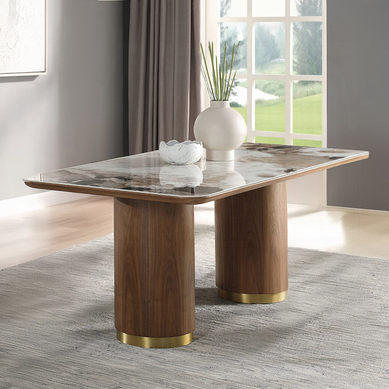 Willene Dining Table W/Ceramic Top, Light Brown, 30"H x 71"L x 35"W