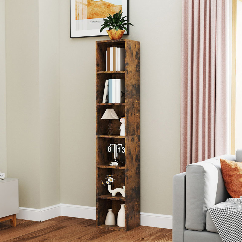 Bibliothèque d'angle mince, bibliothèque étroite pour la chambre à coucher, le salon ou le bureau, Brun