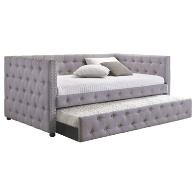 Grey Upholstered Twin Daybed With Trundle