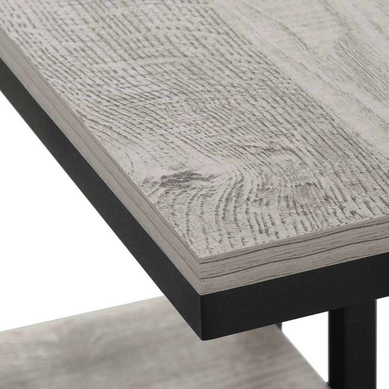 Table d'appoint, en forme de C, bout, côté, collation, salon, chambre à coucher, stratifié gris, métal noir, contemporain, moderne