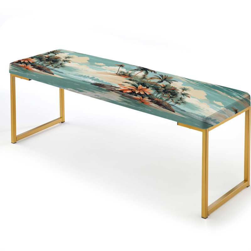 Coastal Vision Tropical Pattern - Tropical Upholstered Gold Bench