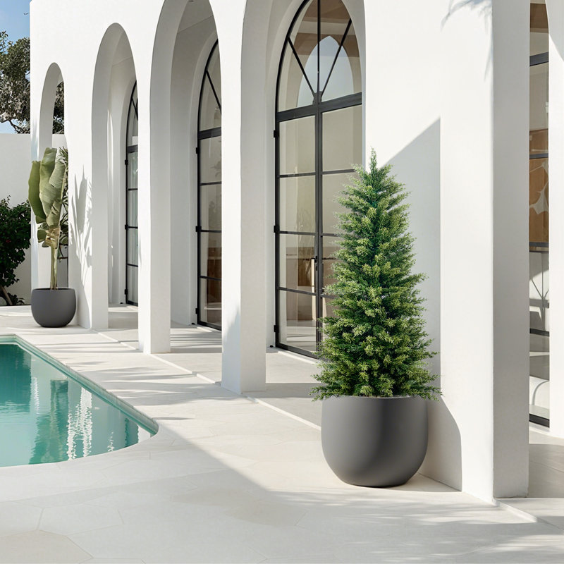 Faux Cypress Tree in Pot - Set of 2 Artificial Plants Outdoor Indoor for Home Office Decor , 123cm