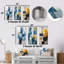 Cerulean Cubism Shapes - Abstract Shapes, ensemble de 3 reproductions d'art en métal-849840157