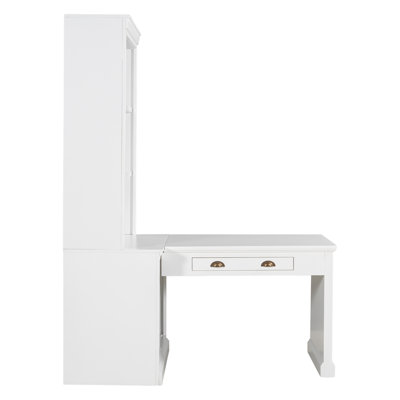 Tall Bookshelf With Writing Desk, Modern Bookcase With Study Desk, Workstation With Storage Shelf, Storage Bookcase With Open Shelves And LED Lighting For Living Room, Home Office