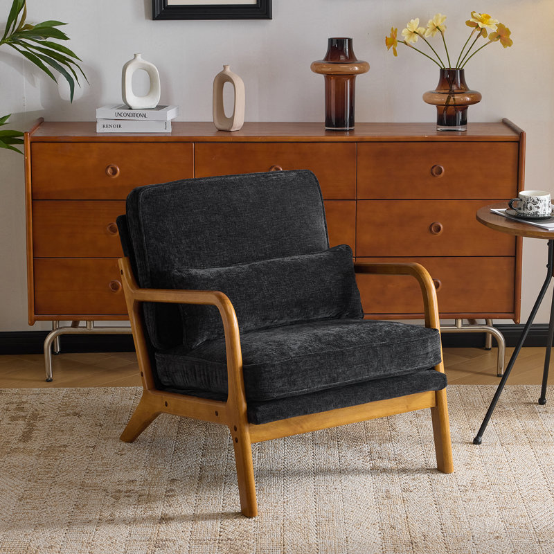 Fauteuil en chenille Mid-Century, Noir
