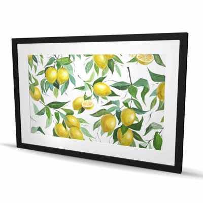 Lemon Pattern Framed Matted Print | Food Illustrative Art