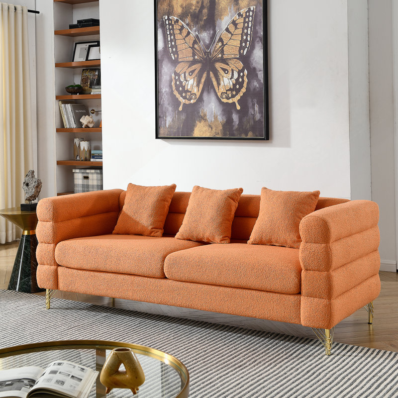 Marypatricia Oversized  Upholstered Loveseat, Modern Sofa Couch, 28" H x 81" W x 32" D, Orange Teddy