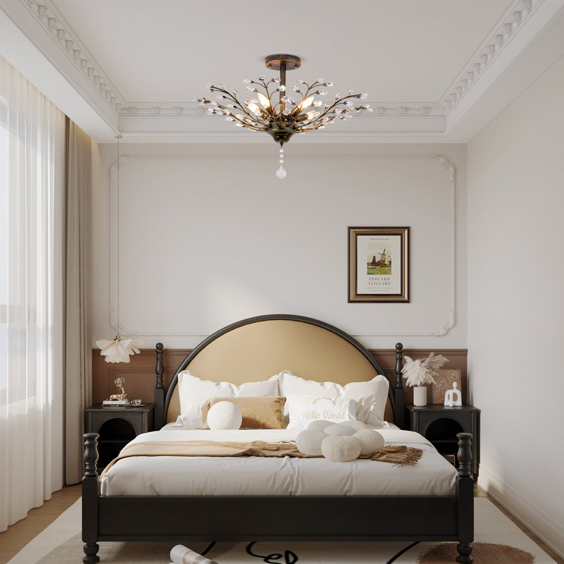 5 Light Dimmable Semi Flush Mount With Crystal Chandelier
