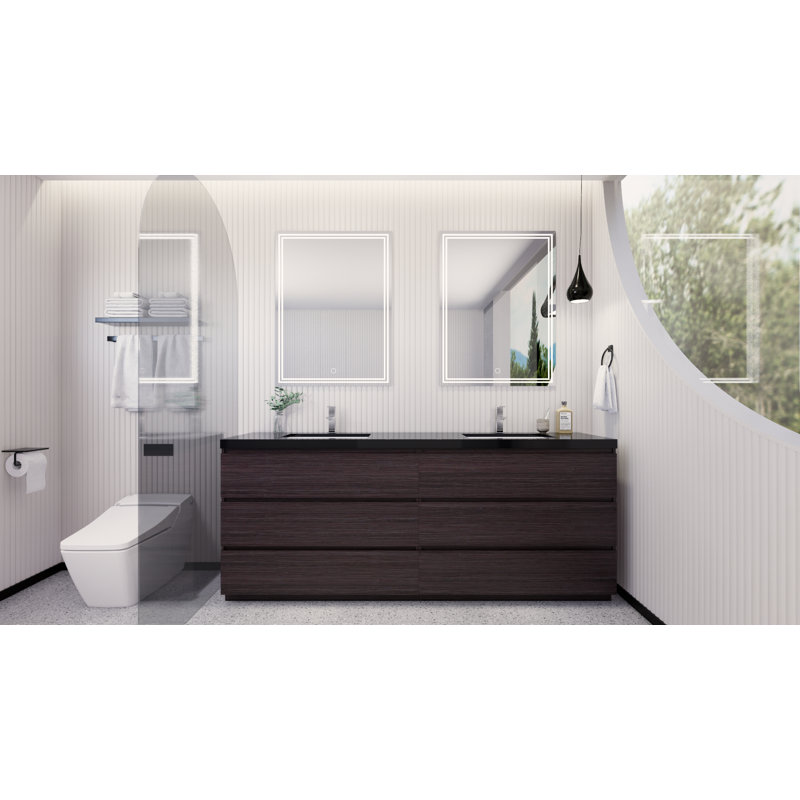 Ensemble de meuble-lavabo double 84 po Santrice Royal, Chêne gris foncé