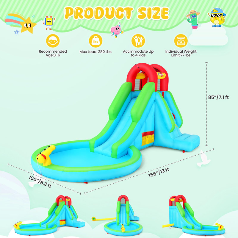 Jeu gonflable avec glissade d'eau gonflable, glissade d'eau gonflable 13 x 8,3 pi pour les enfants, parc aquatique avec piscine
