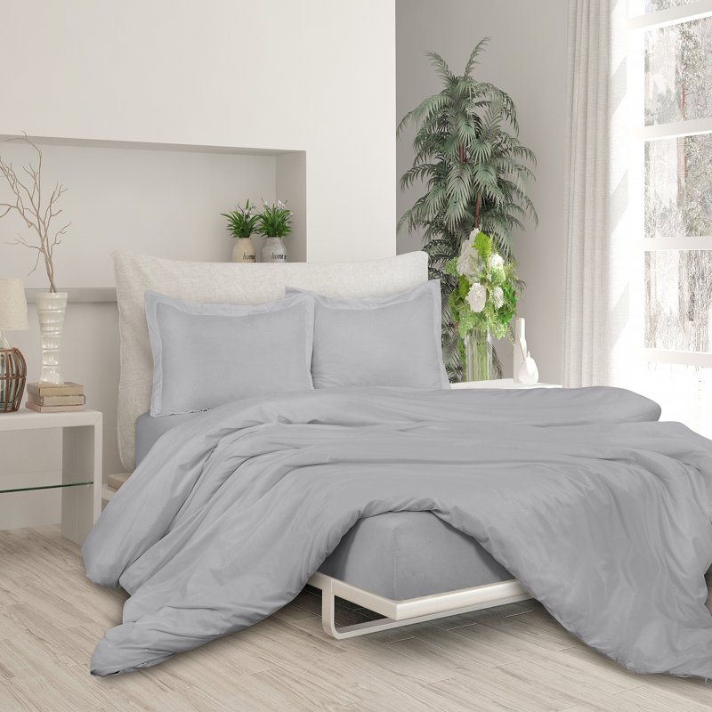 Literie , Argent, Housse de couette double et 2 taies d'oreiller