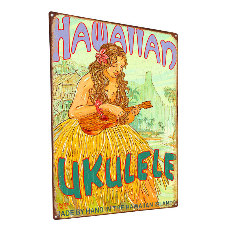Wahine hawaïen, impression d'ukulélé sur métal, H 15,5 po x l 11,5 po x P 0,04 po
