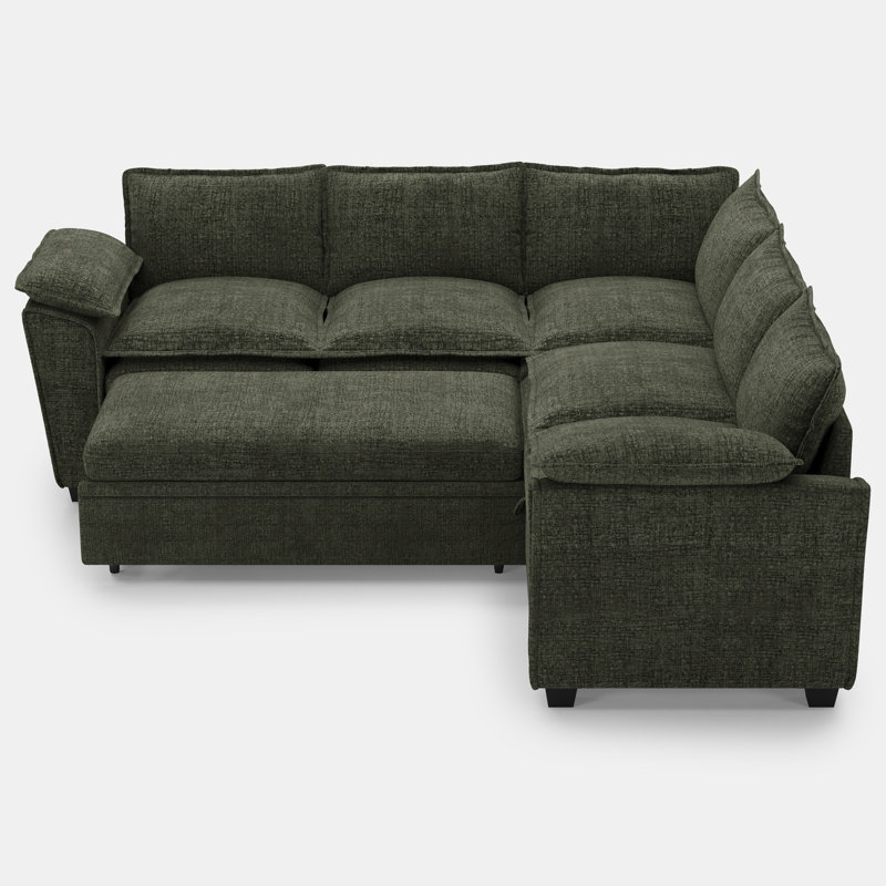 Petit canapé-lit en L en forme de chenille Luna, Chenille verte