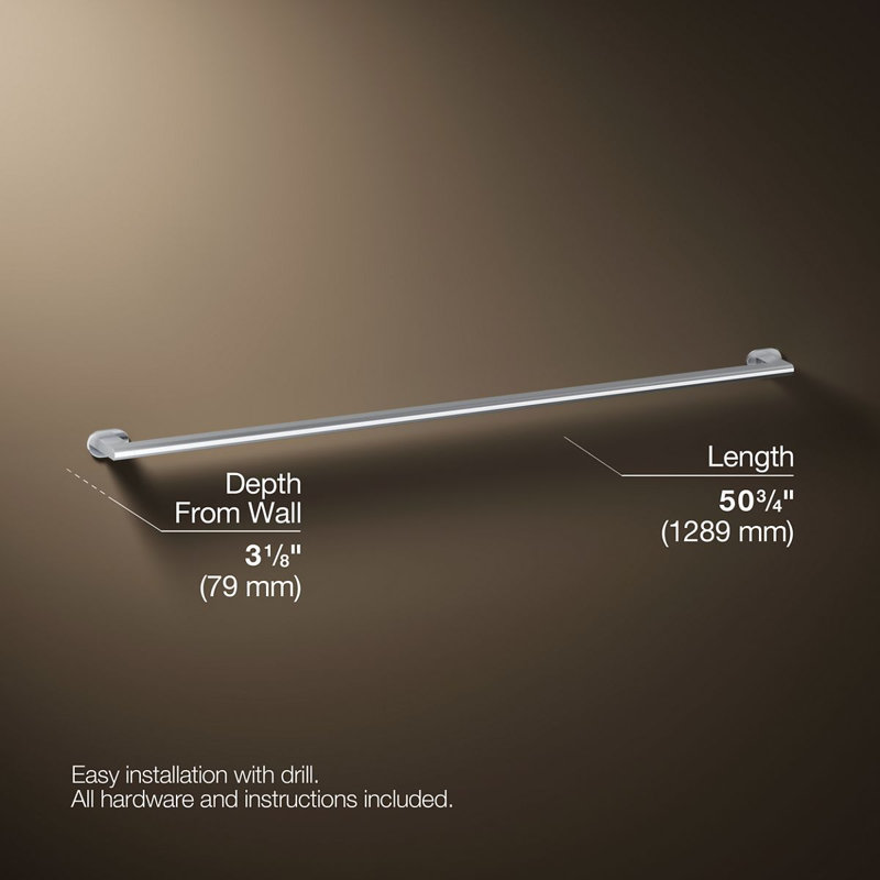 Belay Grab Bar, Polished Chrome, 1.75" H x 48" L