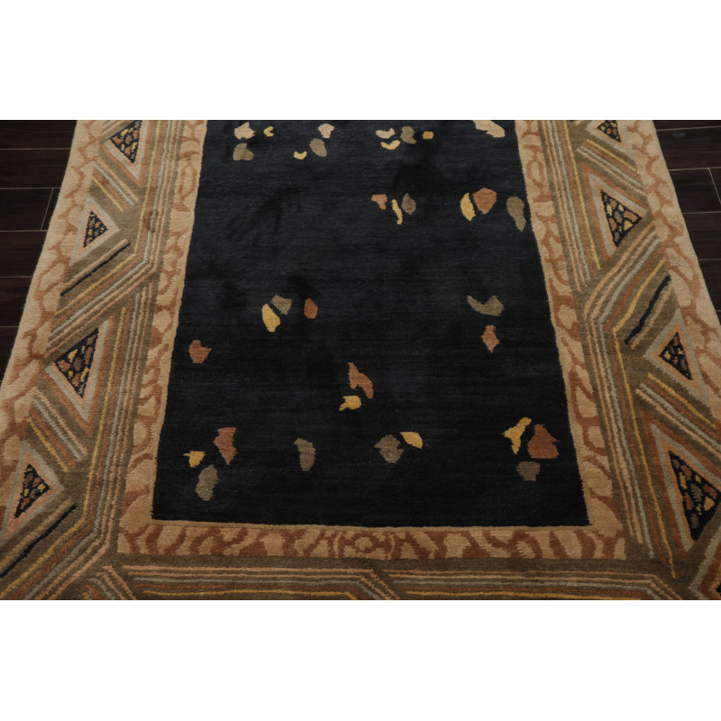 Tapis art déco néo-zélandais en laine noué à la main 5 pi 6 po x 8 pi 4 po