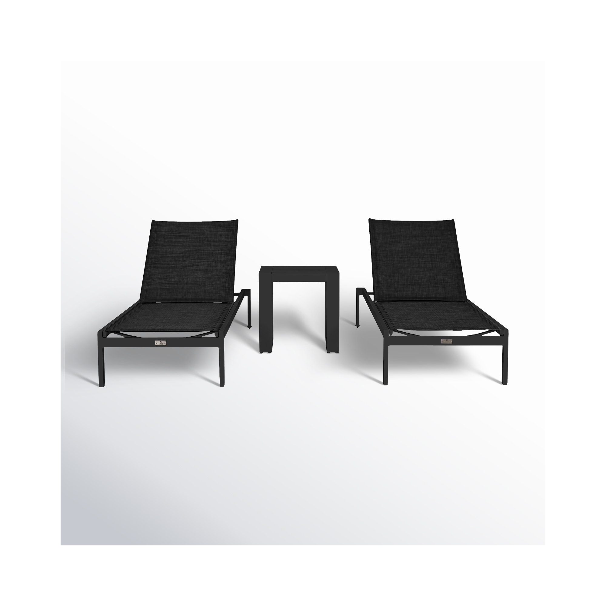 Evelyne 77" Long Reclining Chaise with Table, Black Frame/Black Cushion