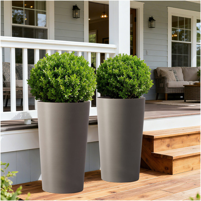2 Pack Tall 21.7 In Planters For Outdoor Plants Modern Tall Square Planter Box Indoor Outdoor Porch Patio Flower Pot Modern Big Tapered Matte Tree Flower Pot For Garden, (Brown)