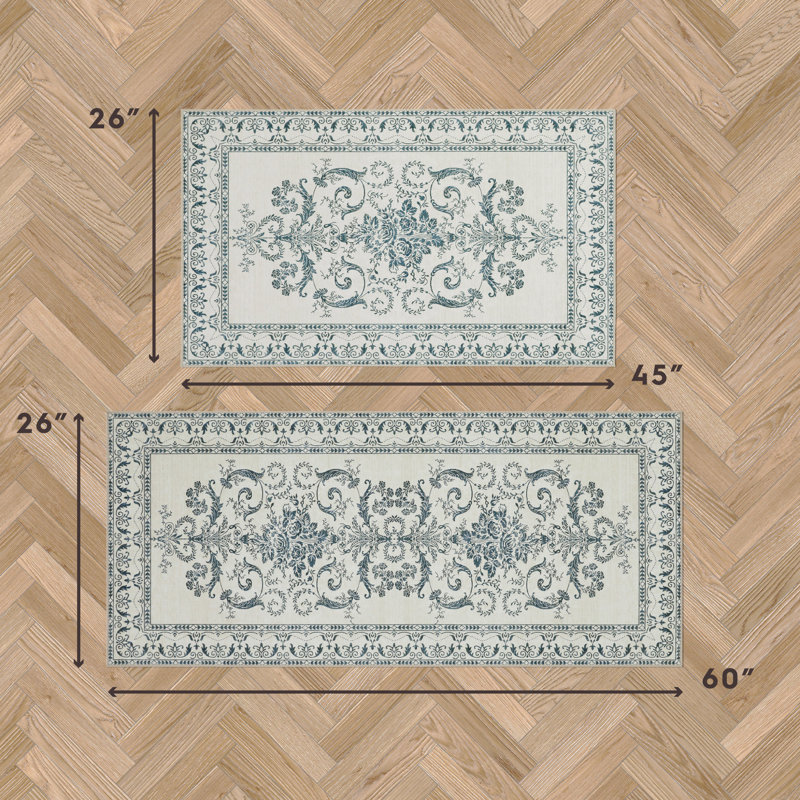 Laura Ashley Josette Machine Washable Imagine Printed Chenille Rugs 2-Piece