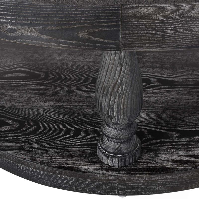 Table basse avec repose-pieds rond avec repose-pieds Tawney, Gris, Tissu gris anthracite