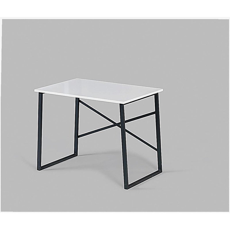 Latour Black Metal Frame 35-inch Wooden Top Small Writing and Computer Desk, Youth Bedroom, White