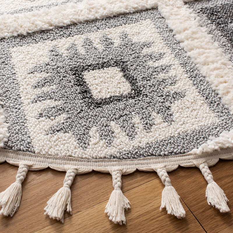 Tapis intérieur / extérieur à motif géométrique à pampilles à motif marocain Imraan, Rond 4 pi