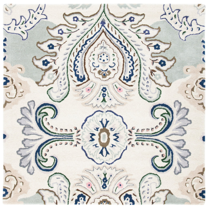 Haryan Hand Tufted Wool Ikat Rug, Square 5'