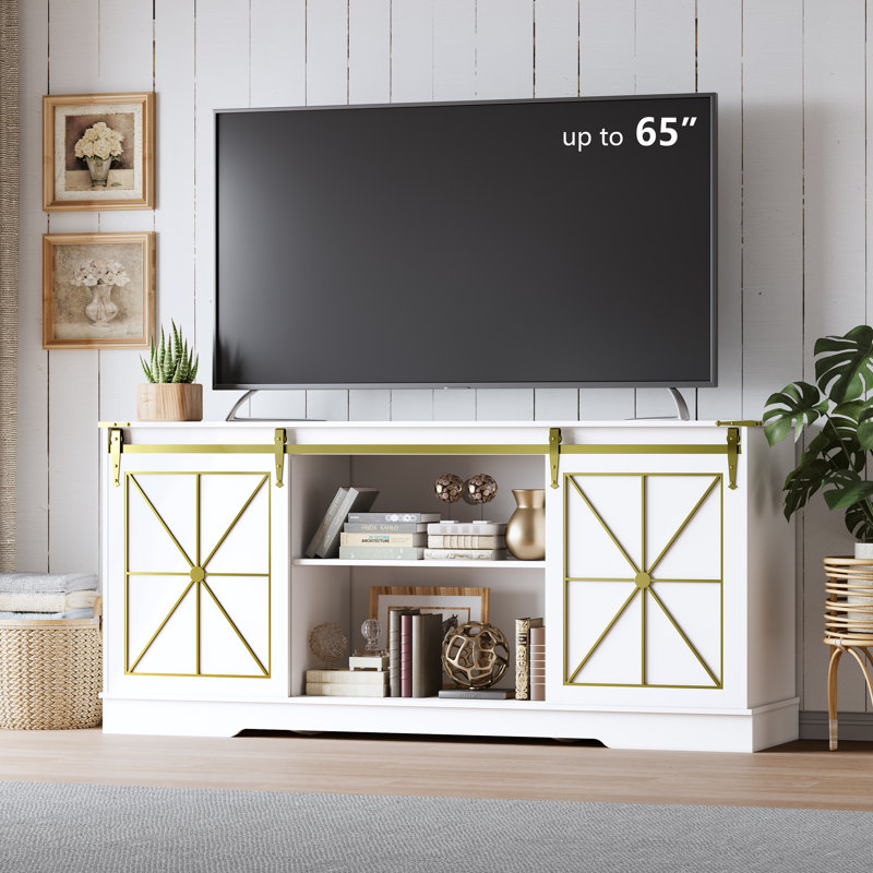 Rustic TV Stand With Barn Door, White