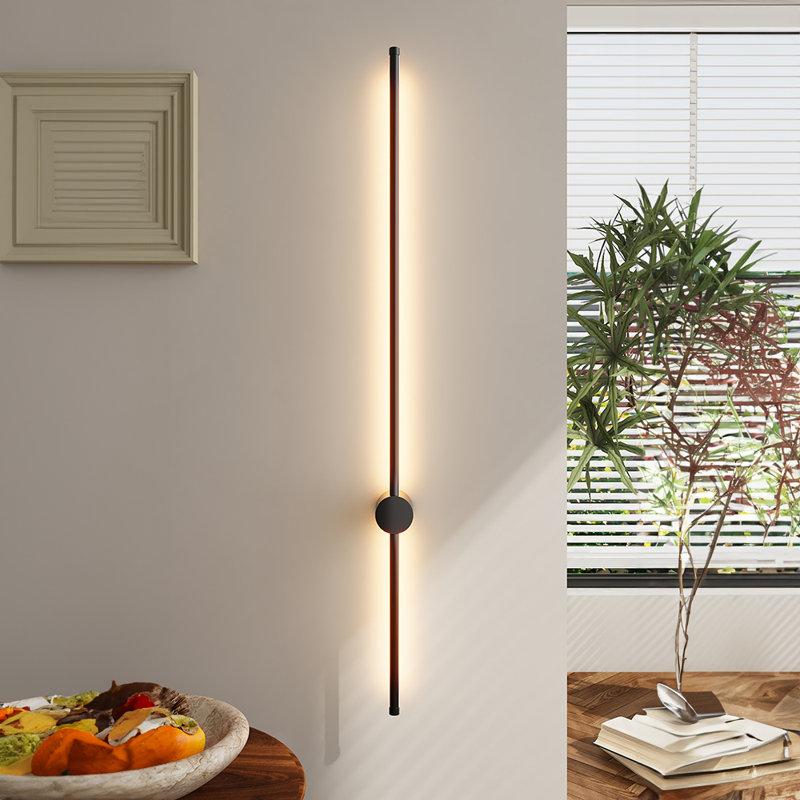 Aluminium LED Wall Light 100cm Wide Flush Mounted Sconce, Black